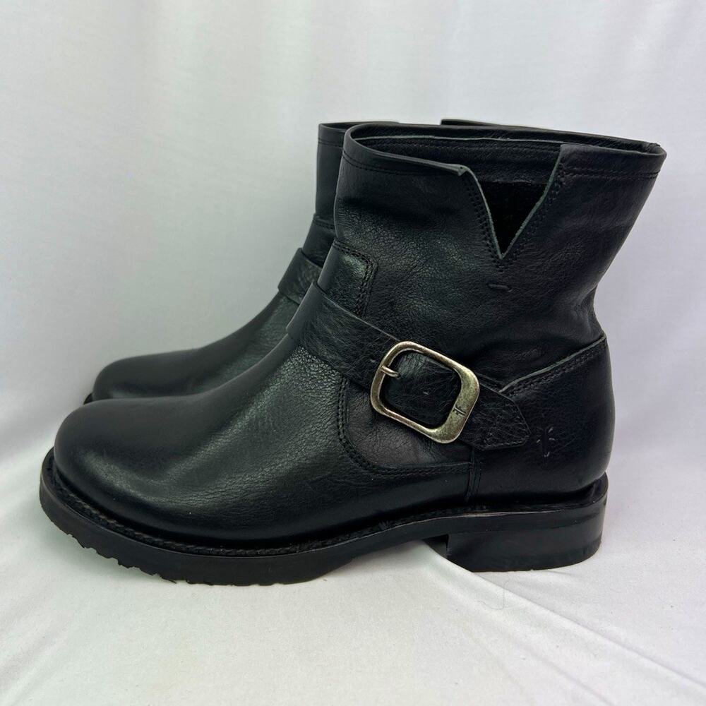 Frye Veronica Bootie Black Leather Moto Ankle Boots Womens Size 6 B EUC 3470543